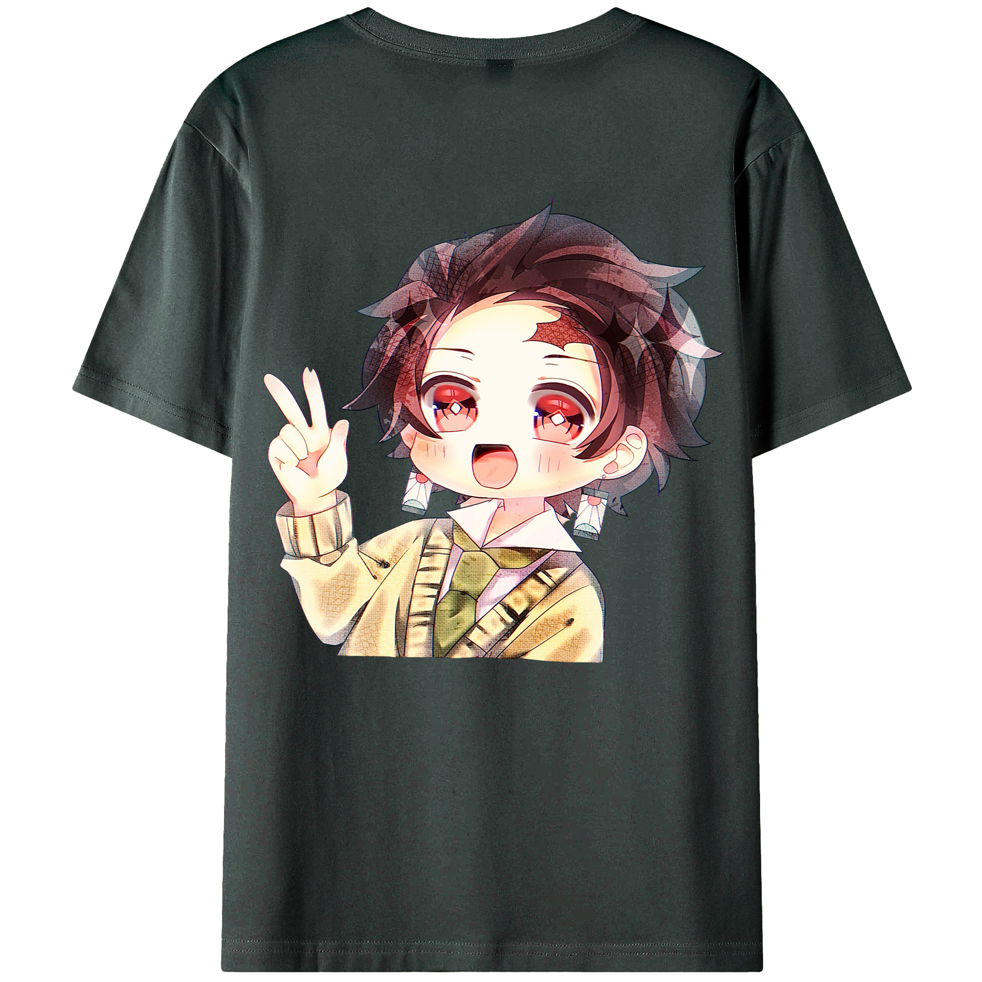 （画像用） 鬼滅の刃 竈門 炭治郎／かまど たんじろう Kamado Tanjirou 綿100％ メンズ半袖Tシャツ（バックプリント） 通気性